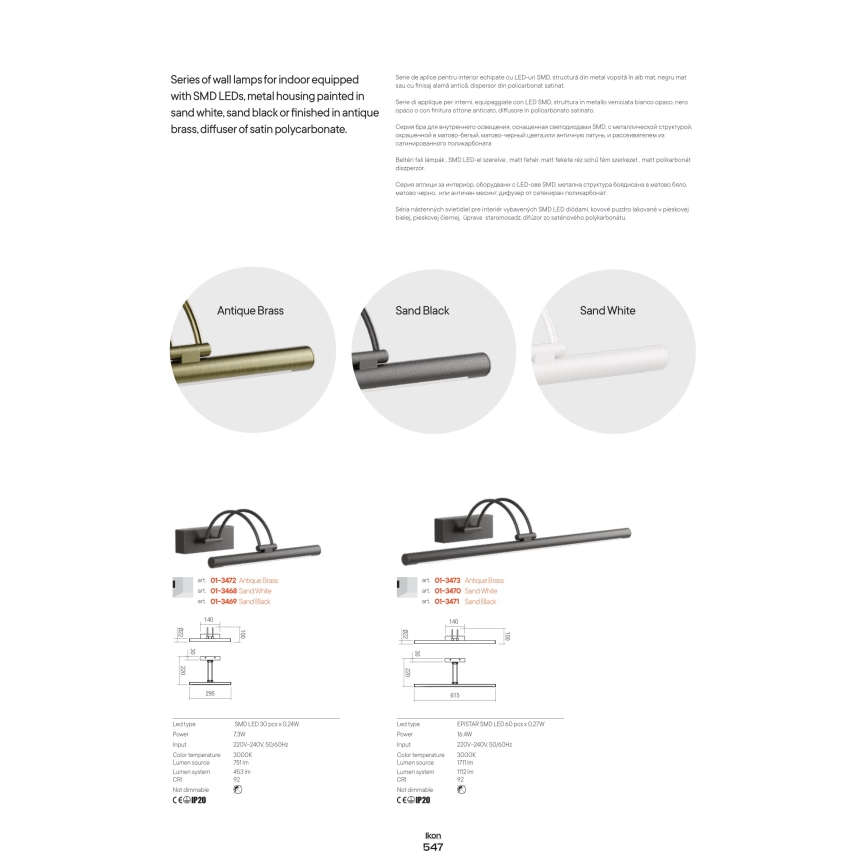 Redo 01-3473 - Iluminação de ilustração LED IKON LED/16,4W/230V 61,5 cm CRI 92 latão