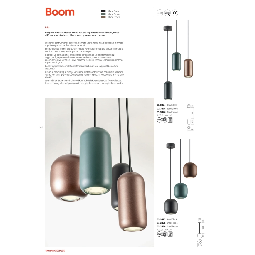 Redo 01-3475 - Candeeiro suspenso BOOM 1xGU10/10W/230V diâmetro 7,6 cm verde