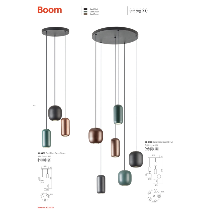 Redo 01-3480 - Candeeiro suspenso BOOM 3xGU10/10W/230V diâmetro 33 cm preto/verde/castanho