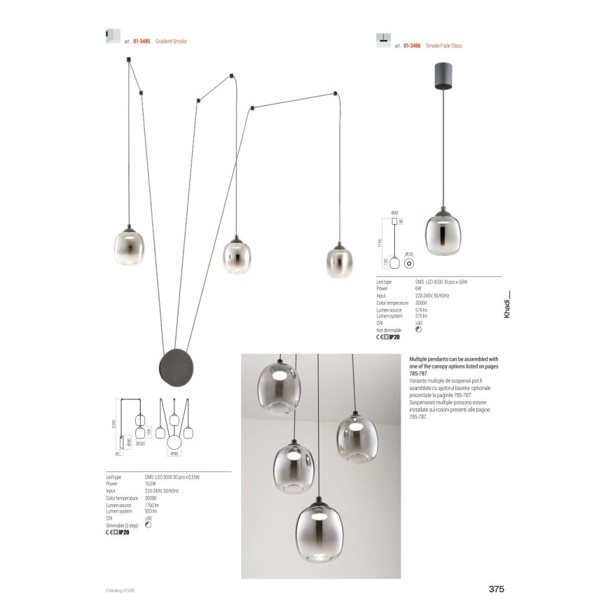 Redo 01-3486 - Lustre LED suspenso em cabo KHADI LED/6W/230V IRC 90 Ø 12 cm preto/fumado