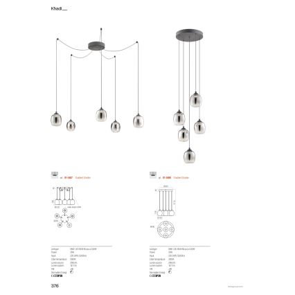 Redo 01-3487 - Lustre LED dimável com cabo KHADI 5xLED/5,2W/230V CRI 90 aranha preta/fumada