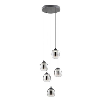 Redo 01-3488 - Lustre LED dimerizável suspenso por cabo KHADI 5xLED/5,2W/230V CRI 90 Ø 43 cm preto/fumê