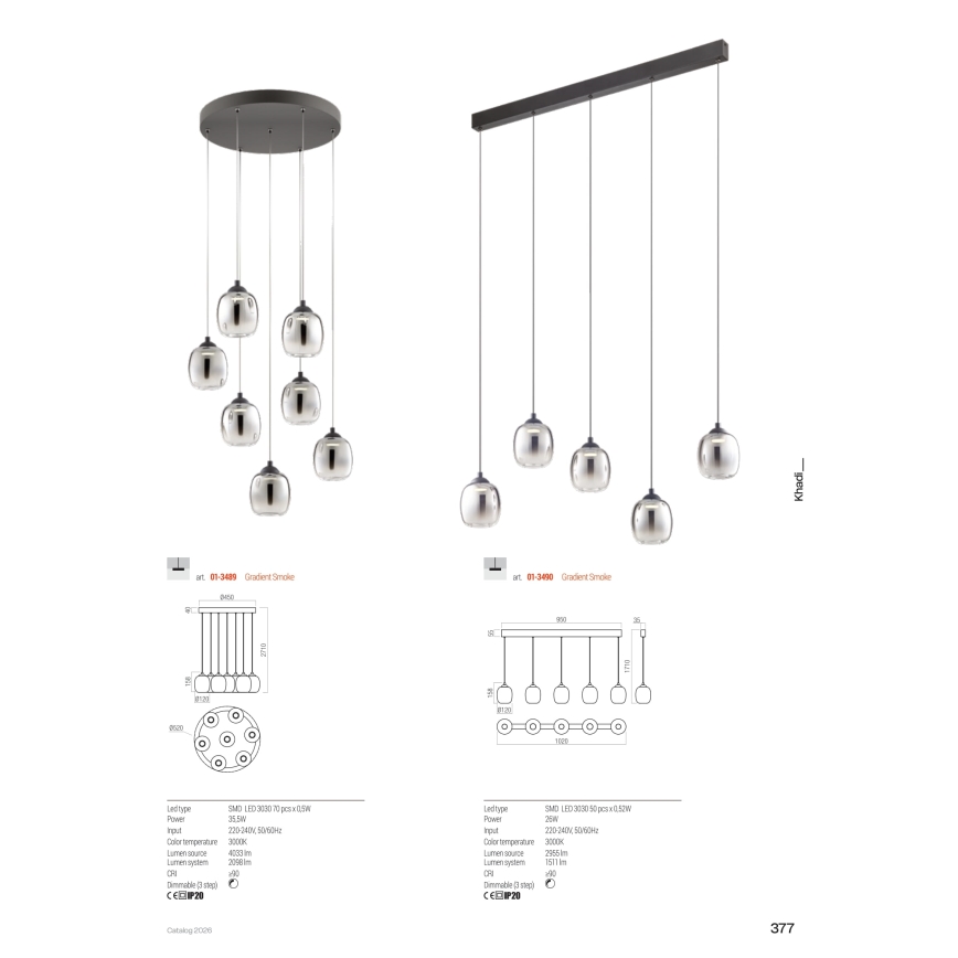 Redo 01-3489 - Lustre pendente LED dimerizável KHADI suspenso por cabo 7xLED/5W/230V CRI 90 Ø 52 cm preto/fumê