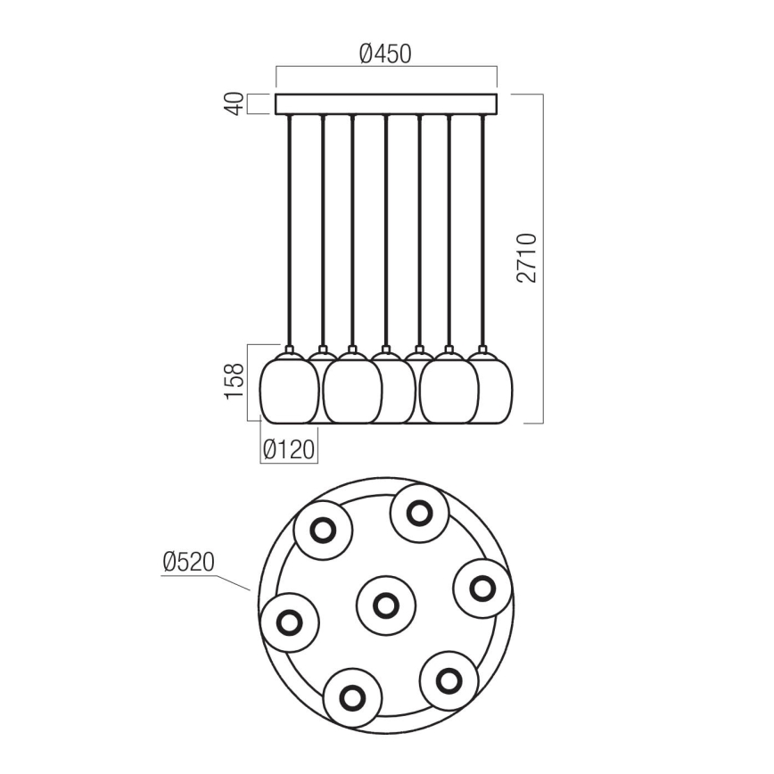 Redo 01-3489 - Lustre pendente LED dimerizável KHADI suspenso por cabo 7xLED/5W/230V CRI 90 Ø 52 cm preto/fumê
