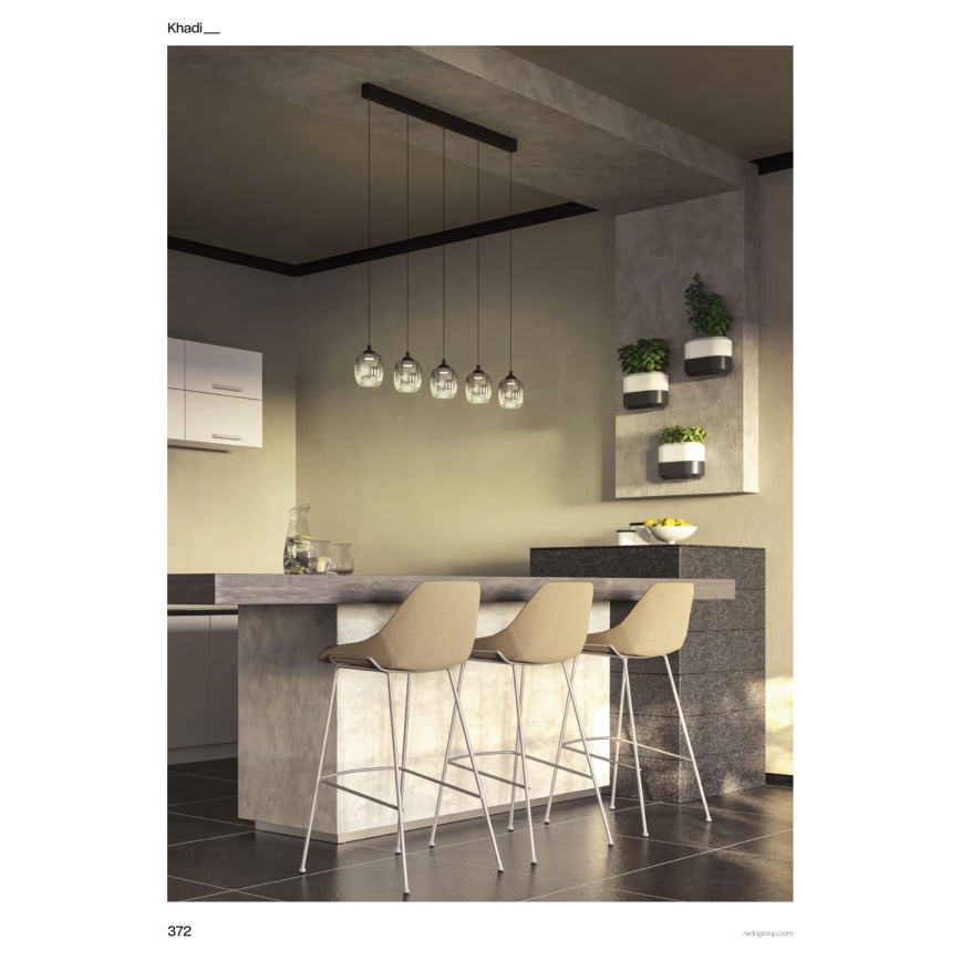 Redo 01-3490 - Lustre LED dimerizável suspenso por cabo KHADI 5xLED/5,2W/230V CRI 90 preto/fumê