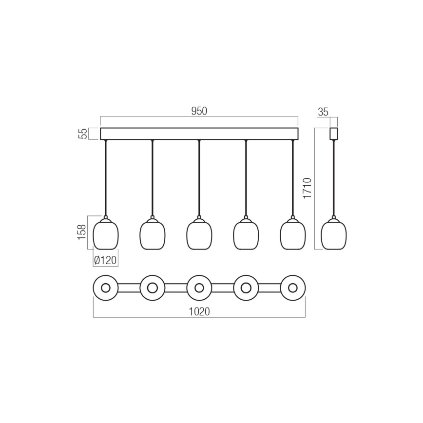 Redo 01-3490 - Lustre LED dimerizável suspenso por cabo KHADI 5xLED/5,2W/230V CRI 90 preto/fumê