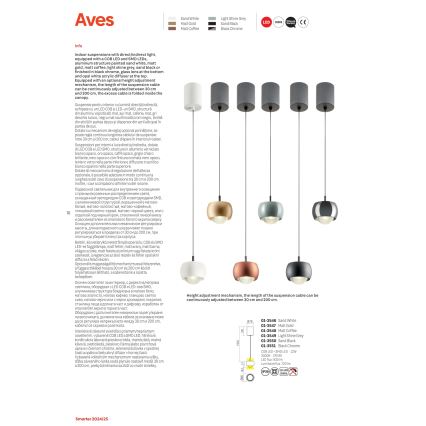 Redo 01-3546 - Candeeiro suspenso LED AVES LED/12W/230V diâmetro 9,6 cm CRI 90 branco