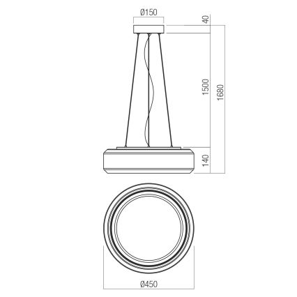 Redo 01-3592 - Candeeiro suspenso LED SOLERA LED/36W/230V diâmetro 45 cm CRI 93 3000/4000K cinzento