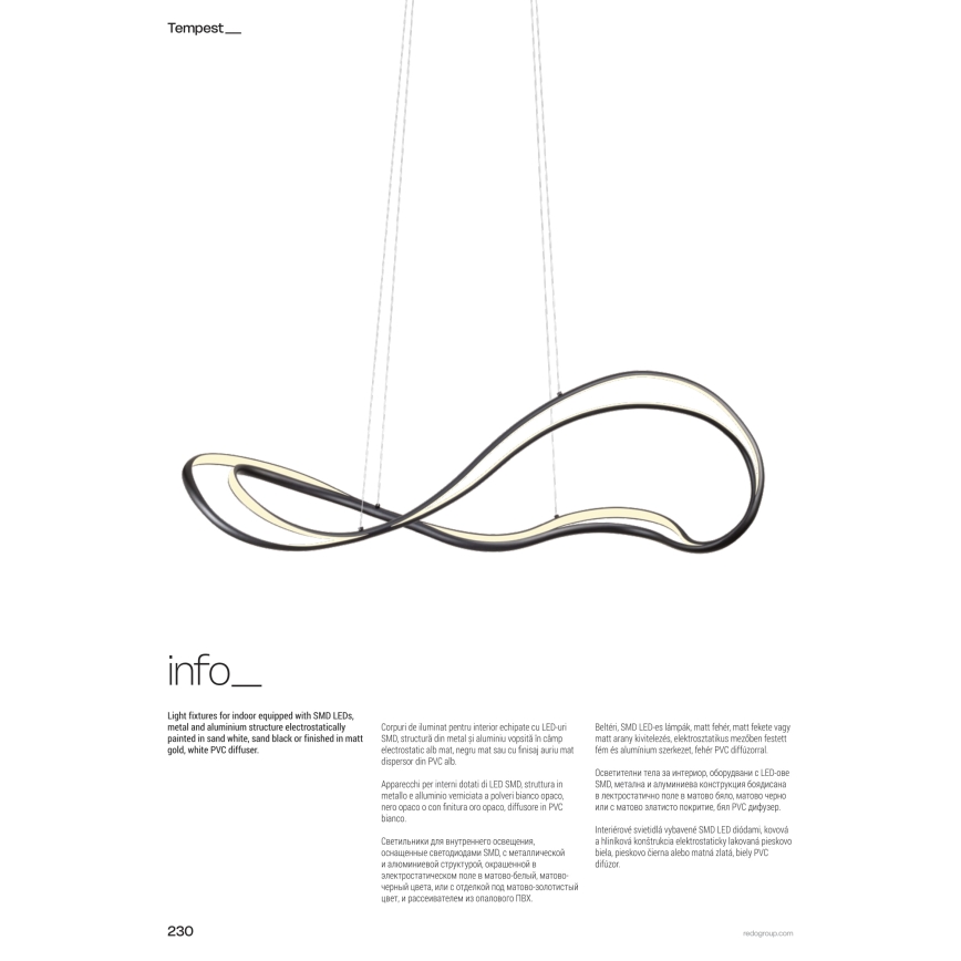 Redo 01-3598 - Lustre LED regulável suspenso por cabo TEMPEST LED/58W/230V dourado