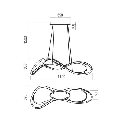 Redo 01-3599 - Lustre LED dimerizável suspenso por cabo TEMPEST LED/58W/230V preto