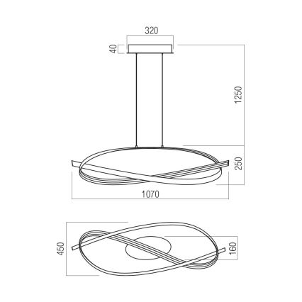 Redo 01-3616 - Lustre LED regulável suspenso por cabo IMPULS LED/38W/230V dourado
