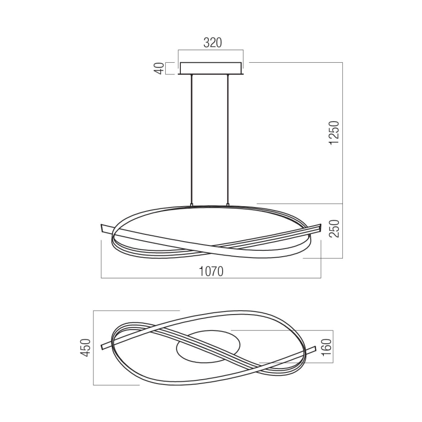 Redo 01-3616 - Lustre LED regulável suspenso por cabo IMPULS LED/38W/230V dourado