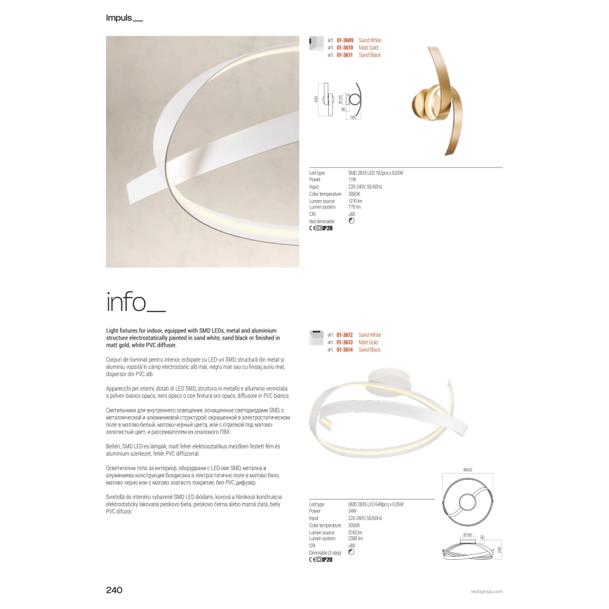 Redo 01-3617 - Candeeiro pendente LED dimerizável em cabo IMPULS LED/38W/230V preto