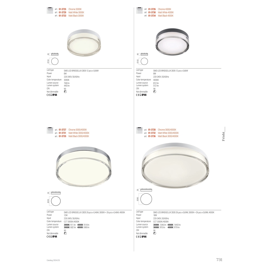 Redo 01-3727 - Plafon LED para banheiro FRISBI LED/12W/230V diâmetro 23 cm CRI 90 3000/4000K IP44 cromo brilhante