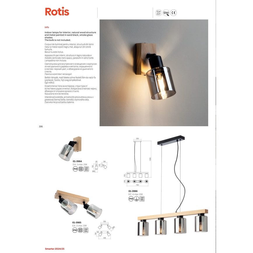 Redo 01-3984 - Foco de parede ROTIS 1xE14/15W/230V