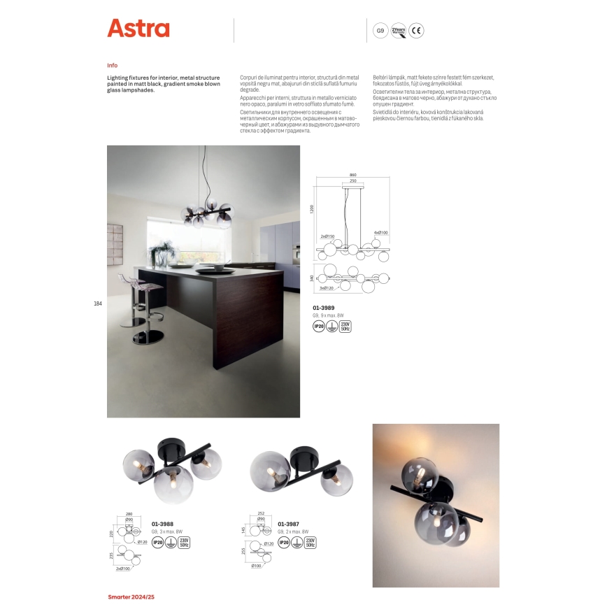 Redo 01-3989 - Candeeiro suspenso ASTRA 9xG9/8W/230V preto