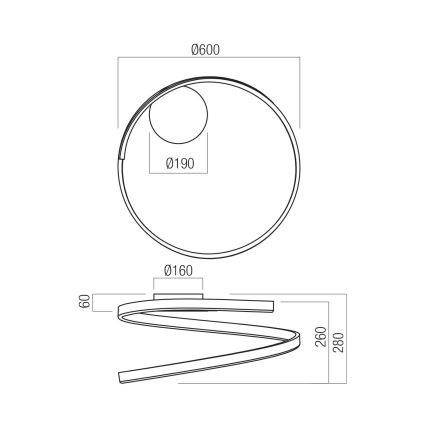 Redo 01-4011 - Luminária de teto LED regulável SCROLL LED/38W/230V 3000K/4000K/6000K CRI 90 diâmetro 60 cm dourada