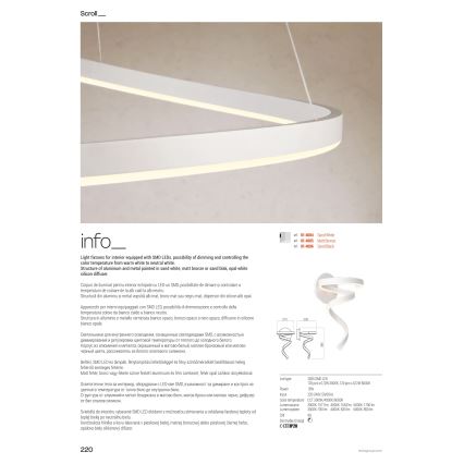 Redo 01-4014 - Lustre LED dimerizável em cabo SCROLL LED/38W/230V 3000K/4000K/6000K IRC 90 Ø 60 cm dourado