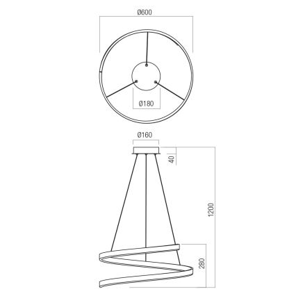 Redo 01-4014 - Lustre LED dimerizável em cabo SCROLL LED/38W/230V 3000K/4000K/6000K IRC 90 Ø 60 cm dourado