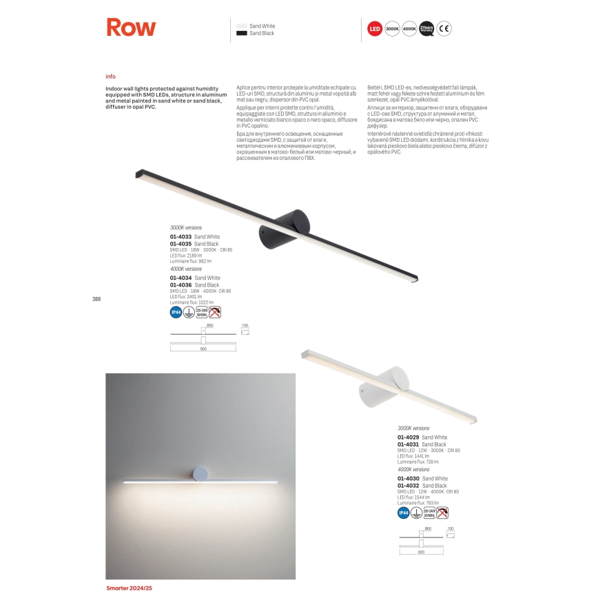 Redo 01-4036 - Iluminação de espelho para casa de banho LED ROW LED/18W/230V 90 cm IP44 preto