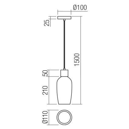 Redo 01-4044 - Candeeiro suspenso ATLANTIS 1xE27/42W/230V diâmetro 11 cm preto
