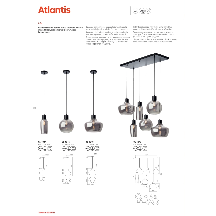 Redo 01-4046 - Candeeiro suspenso ATLANTIS 1xE27/42W/230V diâmetro 26 cm preto