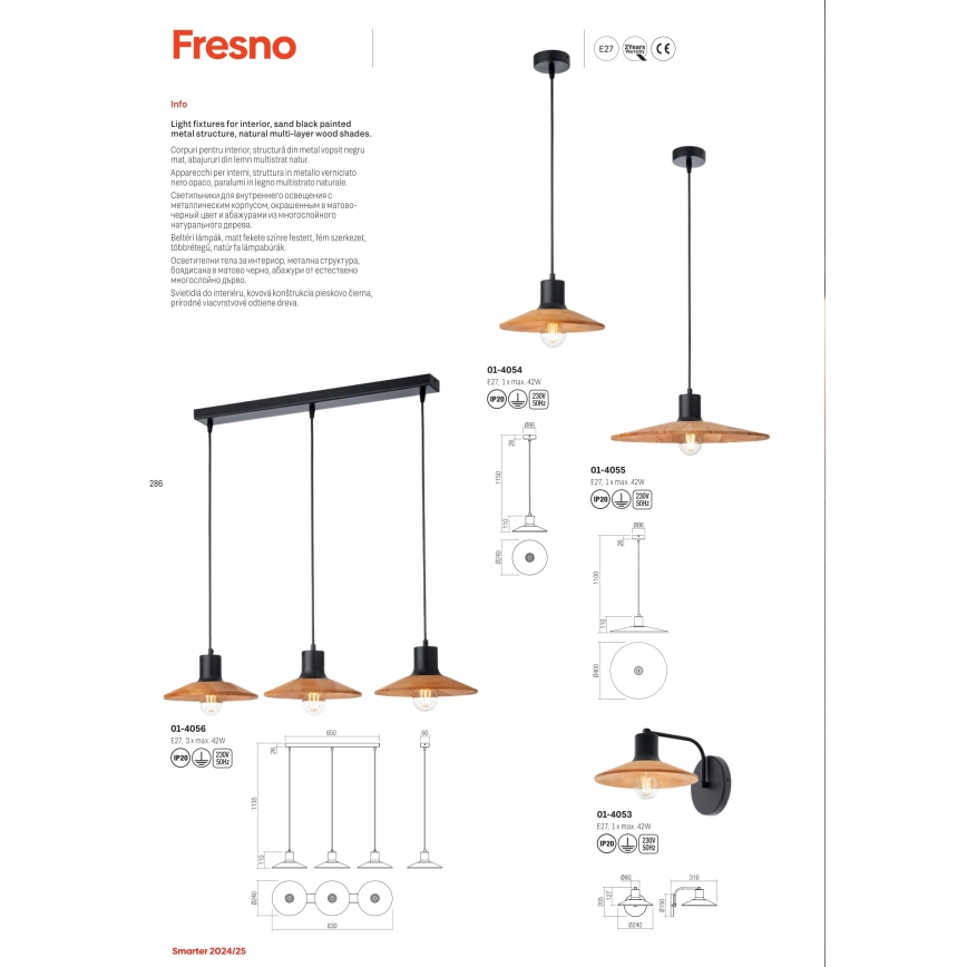 Redo 01-4053 - Candeeiro de parede FRESNO 1xE27/42W/230V