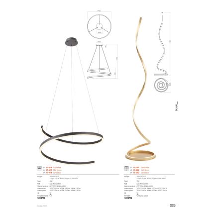 Redo 01-4283 - Candeeiro de pé LED dimerizável SCROLL LED/30W/230V 3000K/4000K/6000K IRC 90 preto