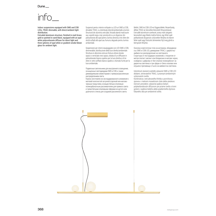 Redo 01-4301 - Lustre LED dimerizável pendente em cabo DUNE LED/48W/230V 3000K CRI 90 branco/dourado