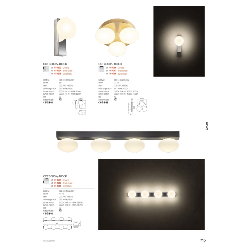 Redo 01-4309 - Luminária de teto LED para casa de banho OVUM 4xLED/5W/230V 3000/4000K IRC 90 IP44 branco/cromado brilhante