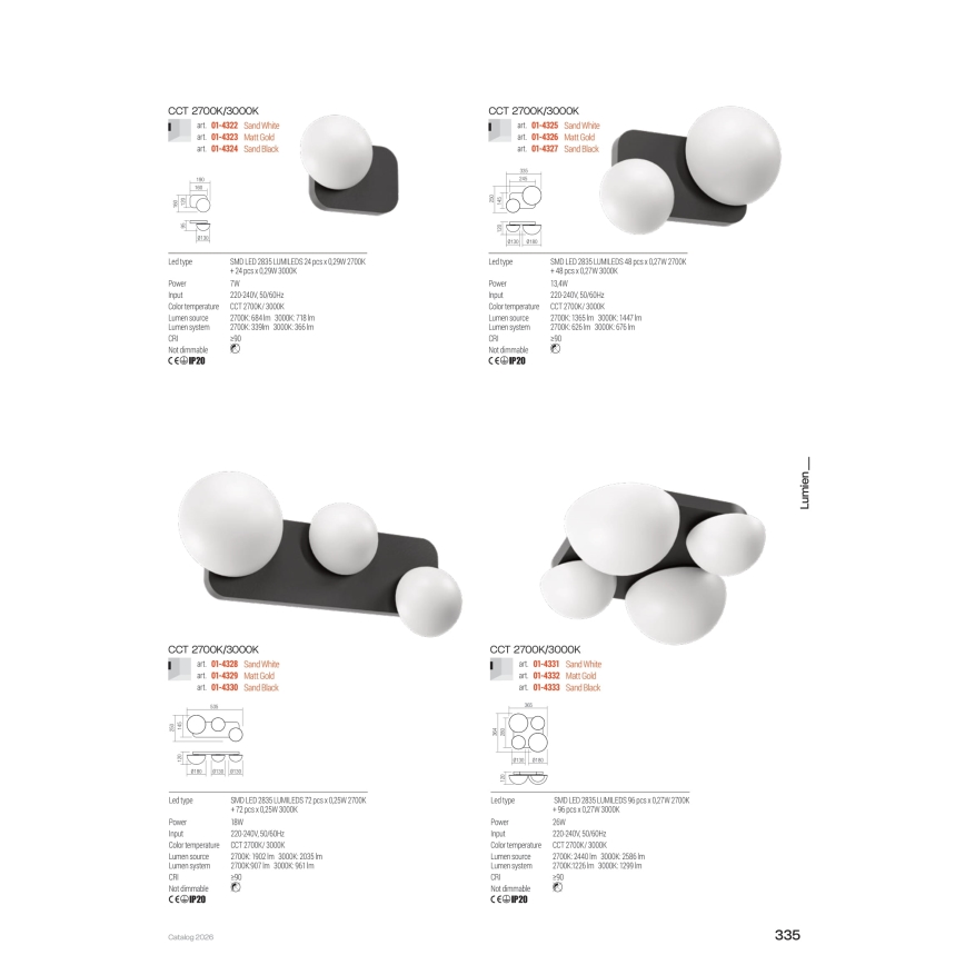 Redo 01-4329 - Aplique de parede LED LUMIEN 3xLED/18W/230V 2700/3000K IRC 90 branco/dourado