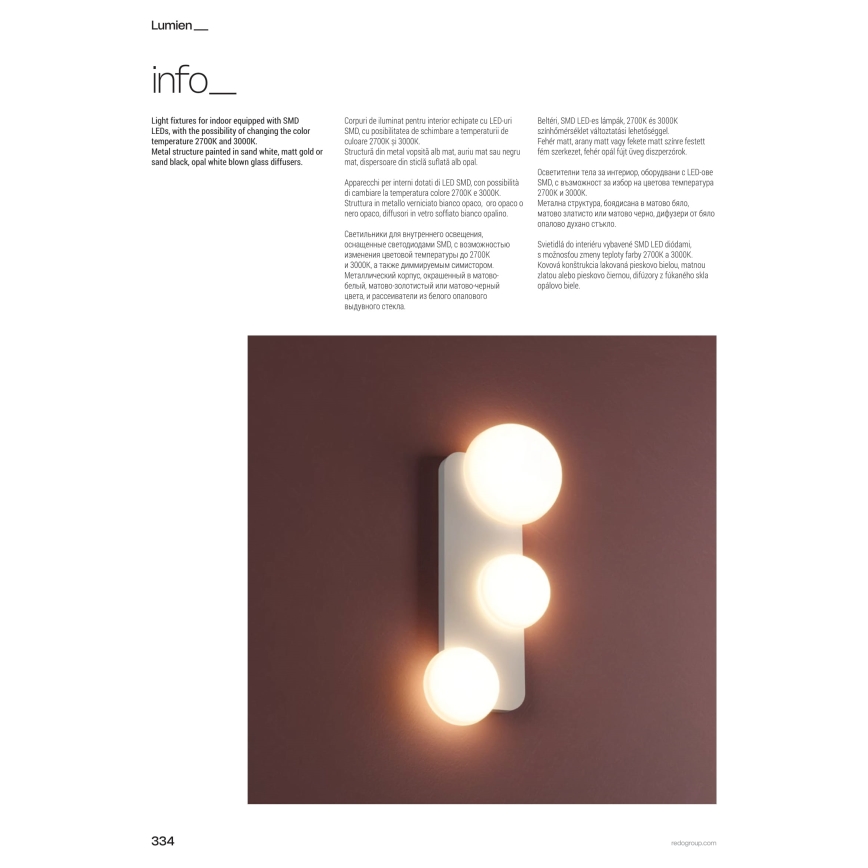 Redo 01-4330 - Aplique de parede LED LUMIEN 3xLED/18W/230V 2700/3000K CRI 90 branco/preto