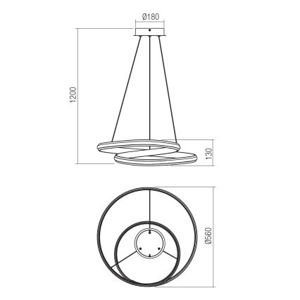 Redo 01-4362 - Lustre LED dimerizável suspenso por cabo TORSION LED/40W/230V 2700/3000/4000K CRI 90 Ø 56 cm preto