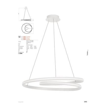 Redo 01-4363 - Lustre suspenso LED regulável em cabo TORSION LED/60W/230V 2700/3000/4000K IRC 90 Ø 75,2 cm branco
