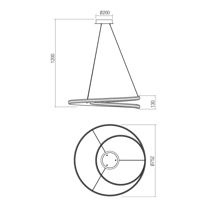 Redo 01-4363 - Lustre suspenso LED regulável em cabo TORSION LED/60W/230V 2700/3000/4000K IRC 90 Ø 75,2 cm branco