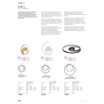Redo 01-4364 - Lustre dimerizável em cabo TORSION LED/60W/230V 2700/3000/4000K CRI 90 Ø 75,2 cm dourado