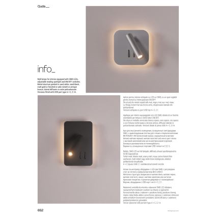 Redo 01-4473 - Aplique de parede LED QUDA LED/6W/230V + LED/3W CRI 90 USB bronze