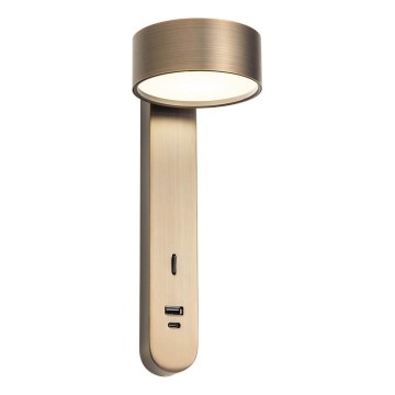 Redo 01-4642 - Aplique de parede LED SADES, 6W/230V, CRI 90, USB, bronze