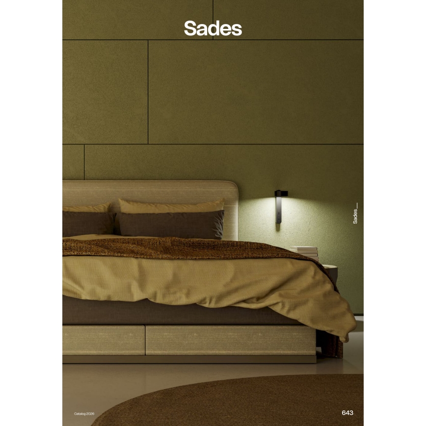 Redo 01-4643 - Aplique de parede LED SADES LED/6W/230V IRC 90 USB preto