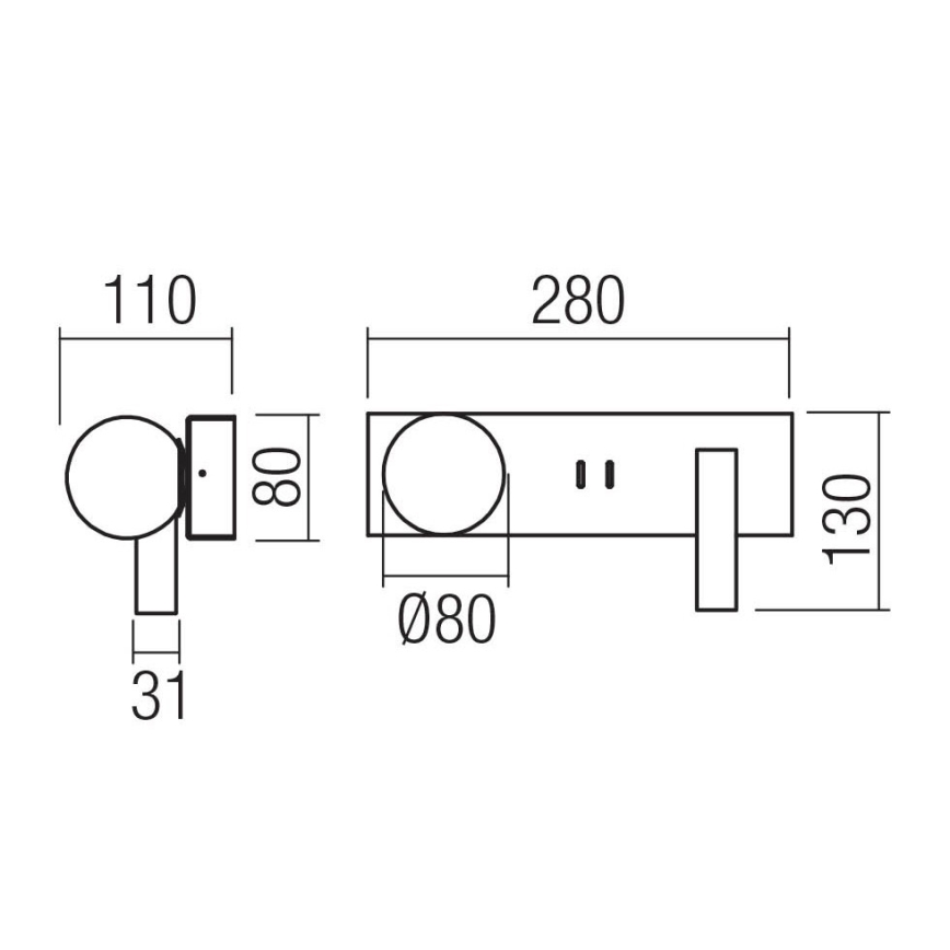 Redo 01-4660 - Aplique de parede NORMA LED/5W/230V + LED/3W CRI 90 USB branco