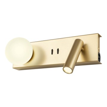 Redo 01-4661 - Aplique de parede LED NORMA LED/5W/230V + LED/3W CRI 90 USB branco/dourado