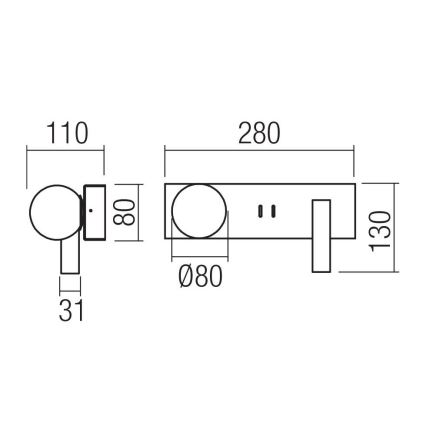 Redo 01-4663 - Aplique de parede LED NORMA LED/5W/230V + LED/3W CRI 90 USB branco/preto