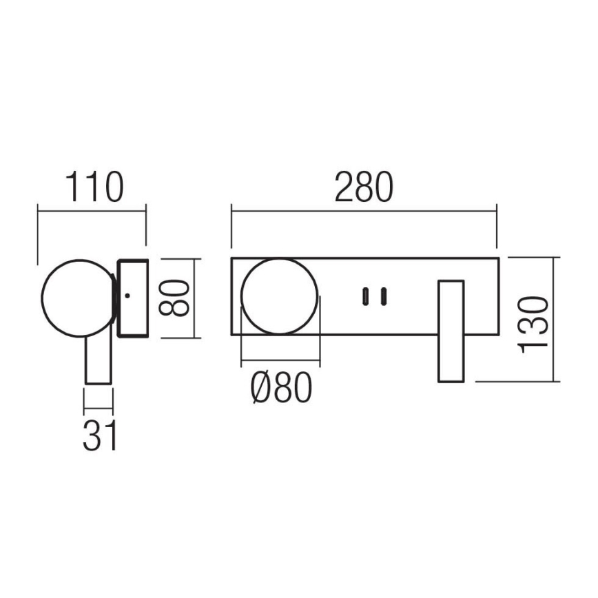 Redo 01-4663 - Aplique de parede LED NORMA LED/5W/230V + LED/3W CRI 90 USB branco/preto