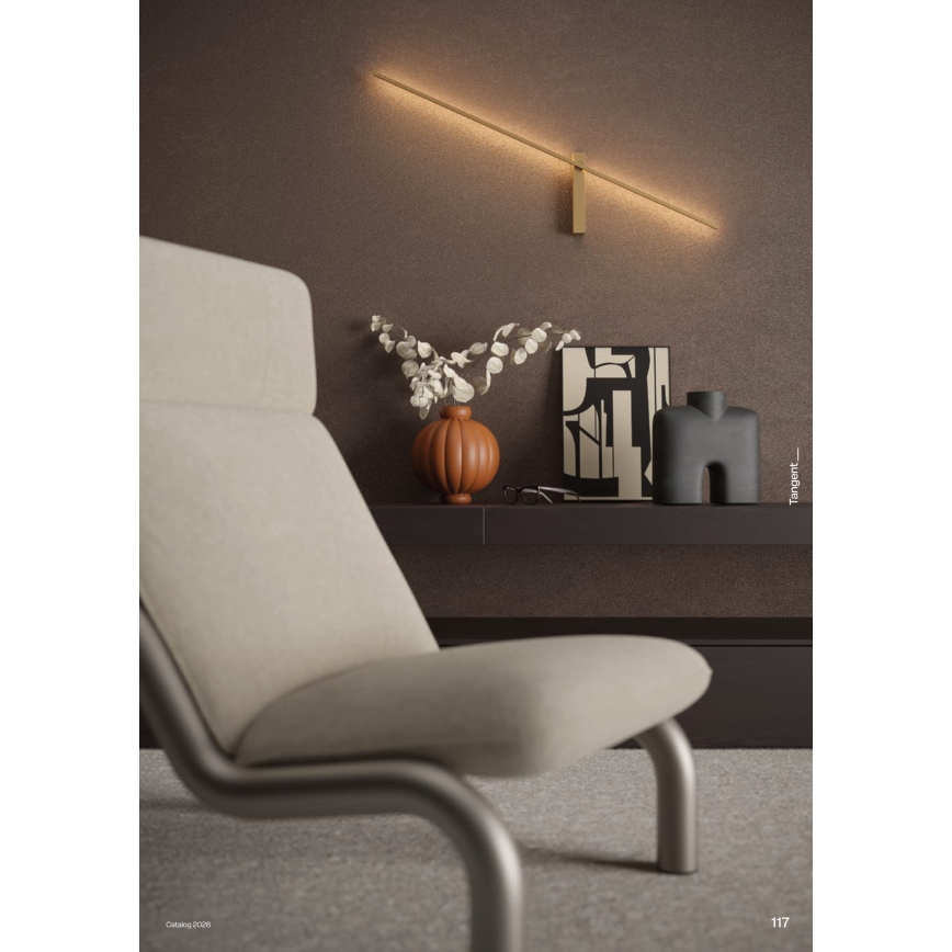 Redo 01-4674 - Aplique de parede LED TANGENT LED/9W/230V 2700/2850/3000K 73 cm CRI 90 dourado