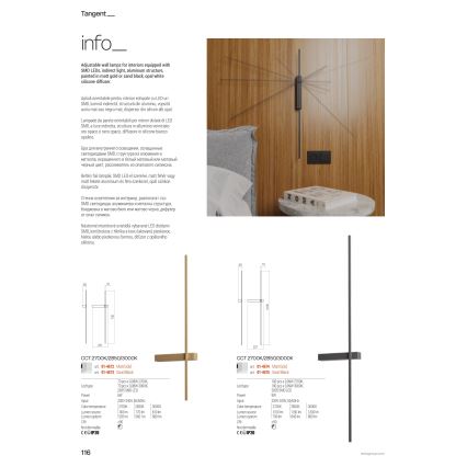 Redo 01-4675 - Aplique de parede LED TANGENT LED/9W/230V 2700/2850/3000K 73 cm IRC 90 preto