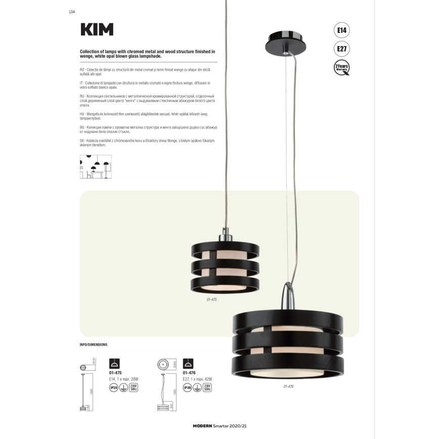 Redo 01-627 - Lustre de haste KIM 4xE14/28W/230V cromo brilhante/preto