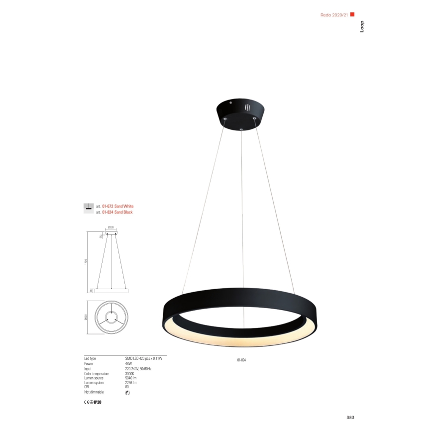 Redo 01-672 - Candeeiro suspenso LED LOOP LED/48W/230V diâmetro 60 cm branco