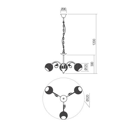 Redo 02-972 - Lustre suspenso por corrente ASPERA 3xE14/28W/230V Ø 52 cm preto