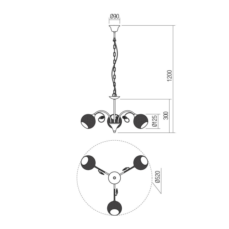 Redo 02-972 - Lustre suspenso por corrente ASPERA 3xE14/28W/230V Ø 52 cm preto