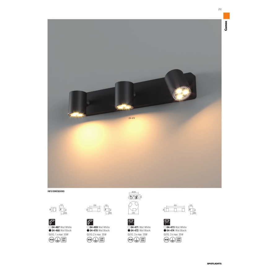 Redo 04-473 - Spot CAMEO 3x GU10, 35W, 230V, branco
